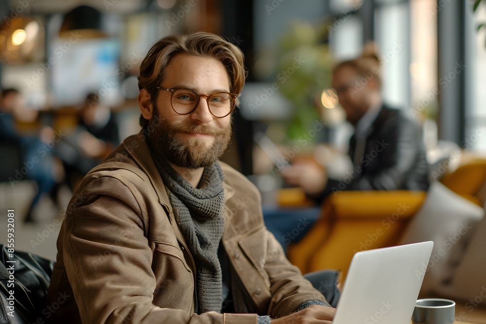Fototapeta premium Man working laptop table