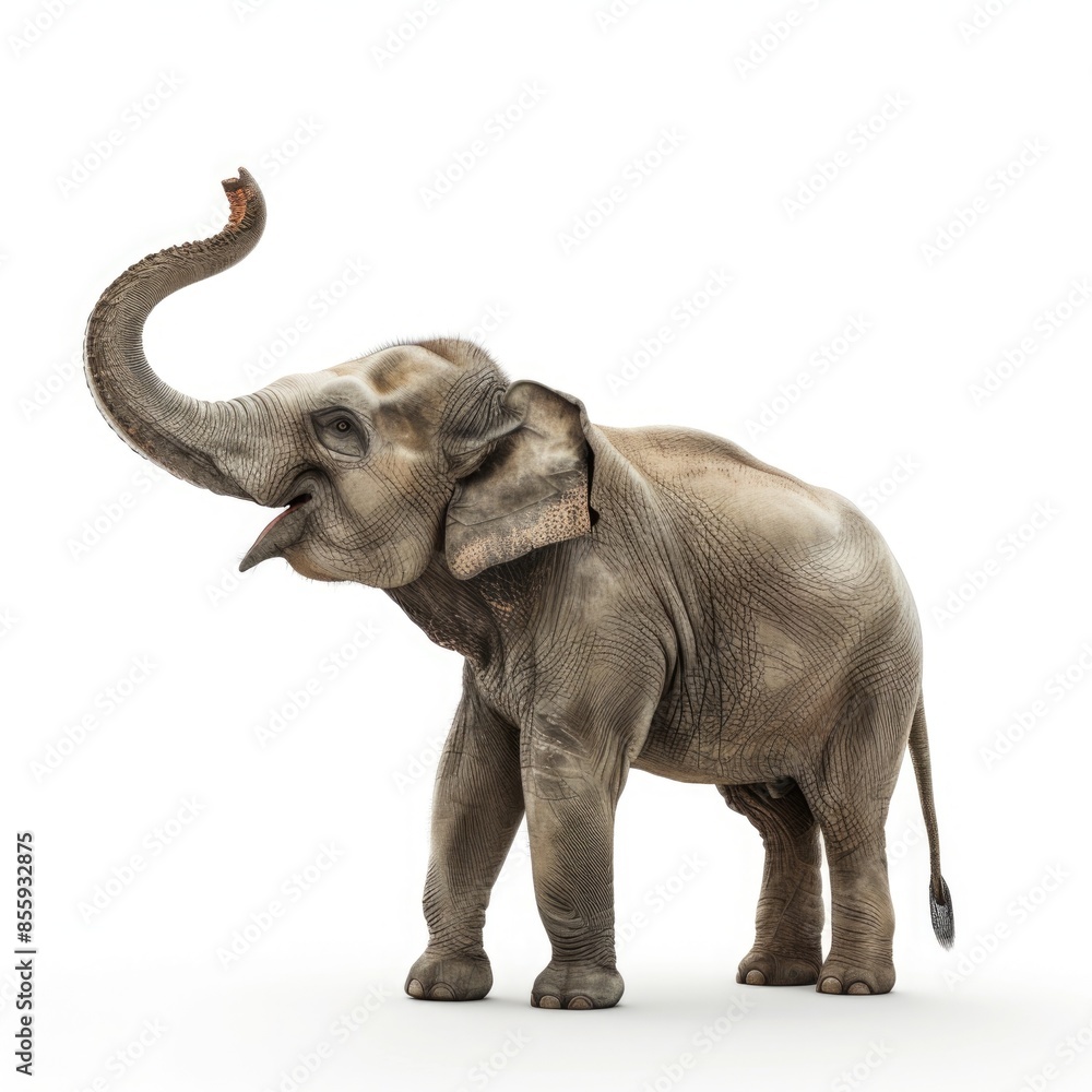 Asian Elephant with Raised Trunk Isolated on White Background Asian Elephant with Raised Trunk Isolated on White Background