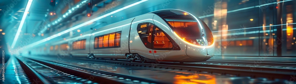 Naklejka premium Futuristic Public Transport Sleek, highspeed trains and trams powered by advanced technology