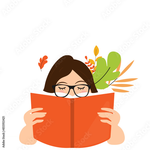 Girl reading book. vector illustration. 