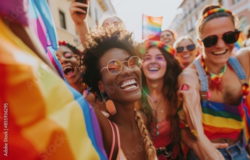Joyful Rainbow Celebration at Pride Parade: Unity and Diversity in Action - Generative ai © Gelpi