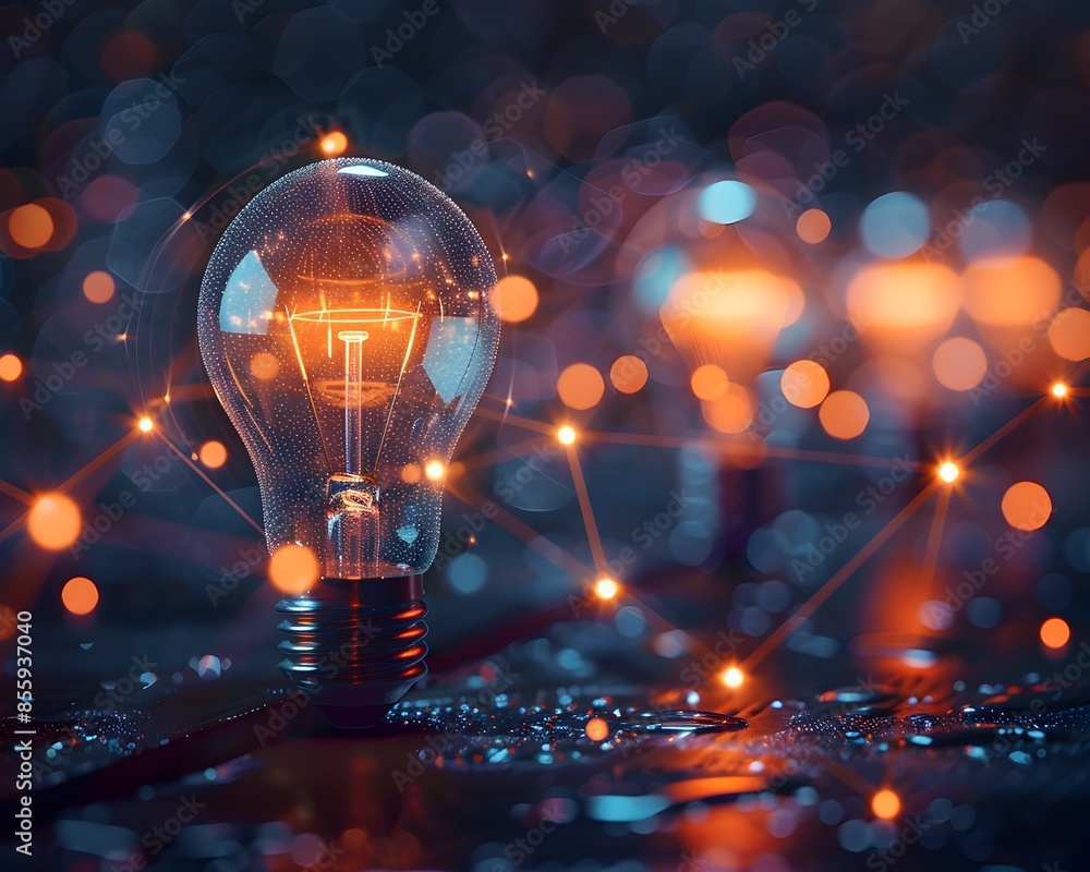 Interconnected Light Bulbs Symbolizing the Flow of Ideas and Innovation Concept Interconnected Light Bulbs Symbolizing the Flow of Ideas and Innovation Concept