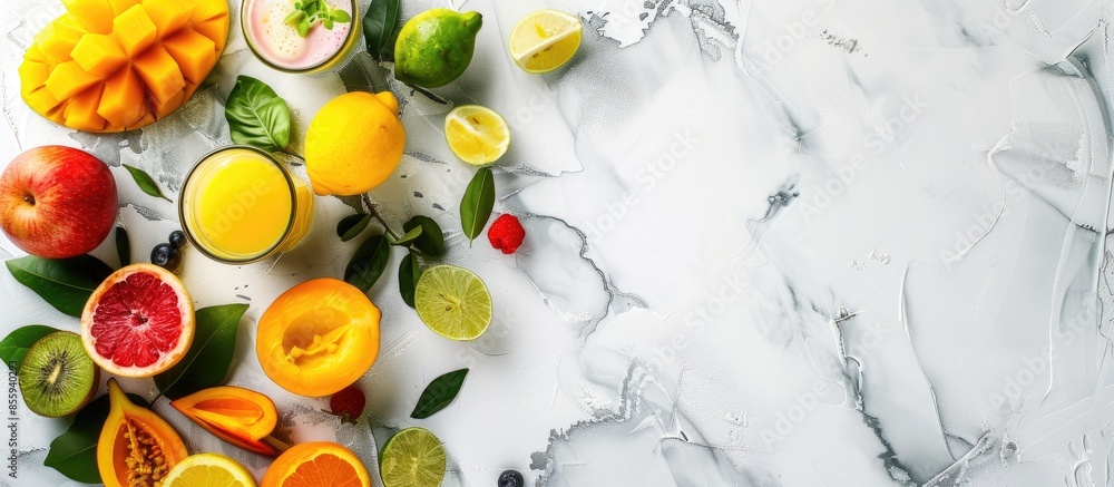 process of preparing a smoothie with tropical fruits, cooking concept ,organic food. Copy space image. Place for adding text or design process of preparing a smoothie with tropical fruits, cooking concept ,organic food. Copy space image. Place for adding text or design