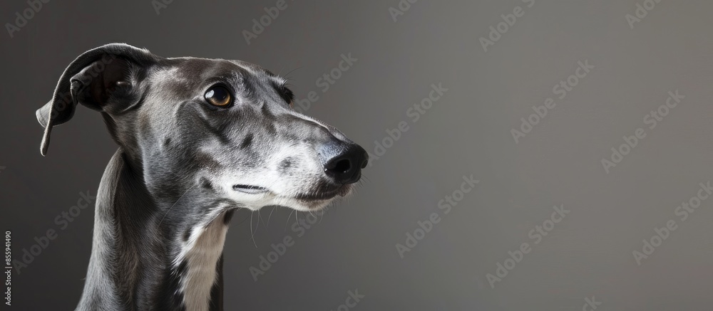 Portrait of a greyhound dog. handsome whippet in a photo studio. Copy space image. Place for adding text and design Portrait of a greyhound dog. handsome whippet in a photo studio. Copy space image. Place for adding text and design