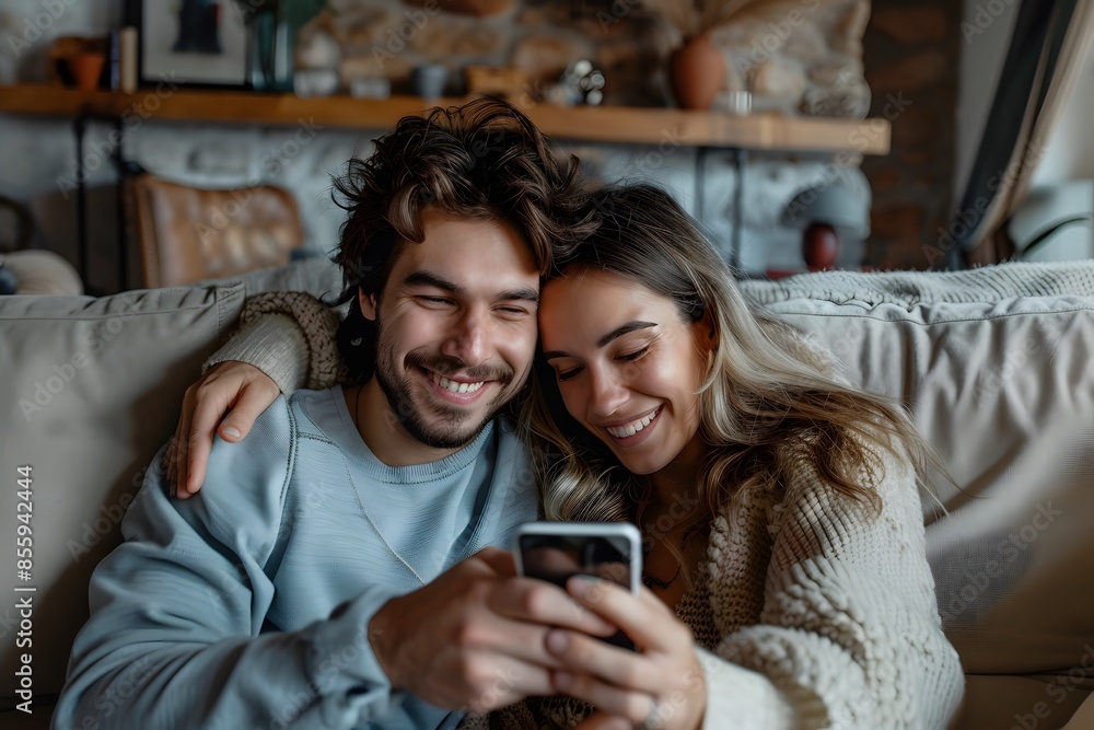 Two individuals on sofa checking cellphone Two individuals on sofa checking cellphone