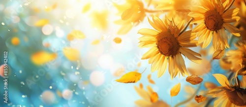 gold sunflower pastel background  Flower  Sky  Summer. Copy space image. Place for adding text and design © Ilgun