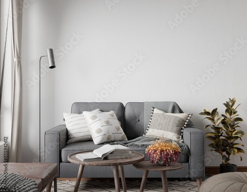 Mockup interior empty in living room, home design, modern interior design scandinavian style, element mockup, 3d rendering