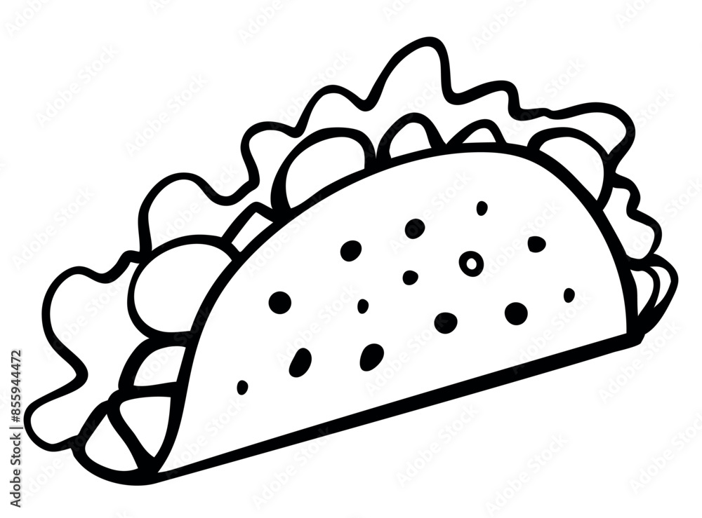 Hand drawn taco in doodle style isolated on a white background. Traditional Mexican appetizer. Vector illustration. Perfect for recipes, decoration, logo, menu, designs. Hand drawn taco in doodle style isolated on a white background. Traditional Mexican appetizer. Vector illustration. Perfect for recipes, decoration, logo, menu, designs.