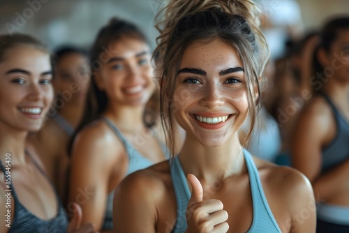 Woman smiling among women in gym