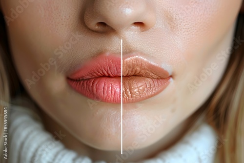 Woman with a lip showing a clear line photo