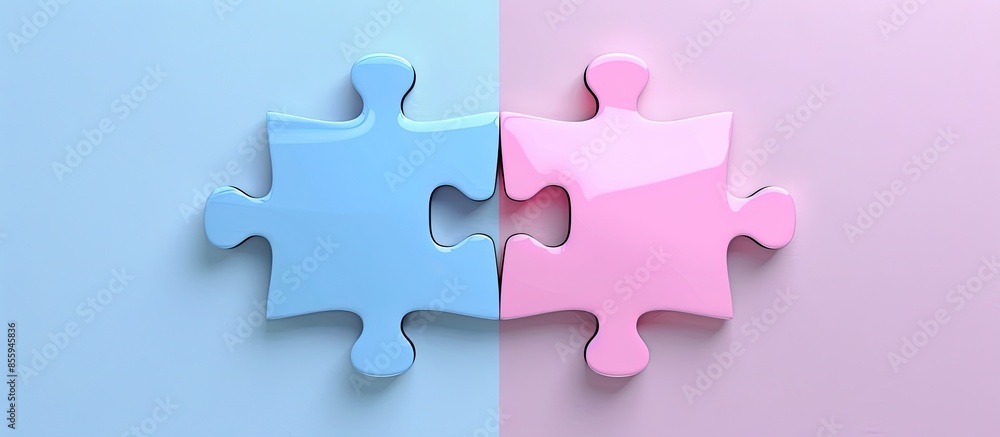 Gender equality concept. Silver gender equality symbol. Blue and pink puzzle. Copy space image. Place for adding text and design Gender equality concept. Silver gender equality symbol. Blue and pink puzzle. Copy space image. Place for adding text and design