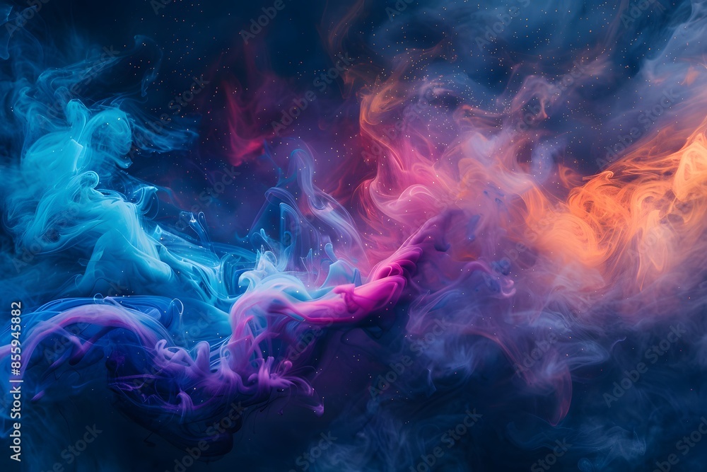 Obraz premium Colorful smoke swirls in dark background