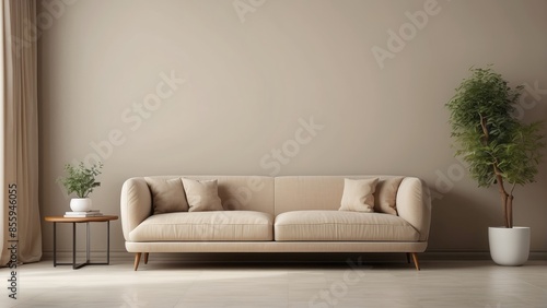 Wallpaper Mural Interior home of living room with sofa on beige neutrals wall copy space mockup Torontodigital.ca