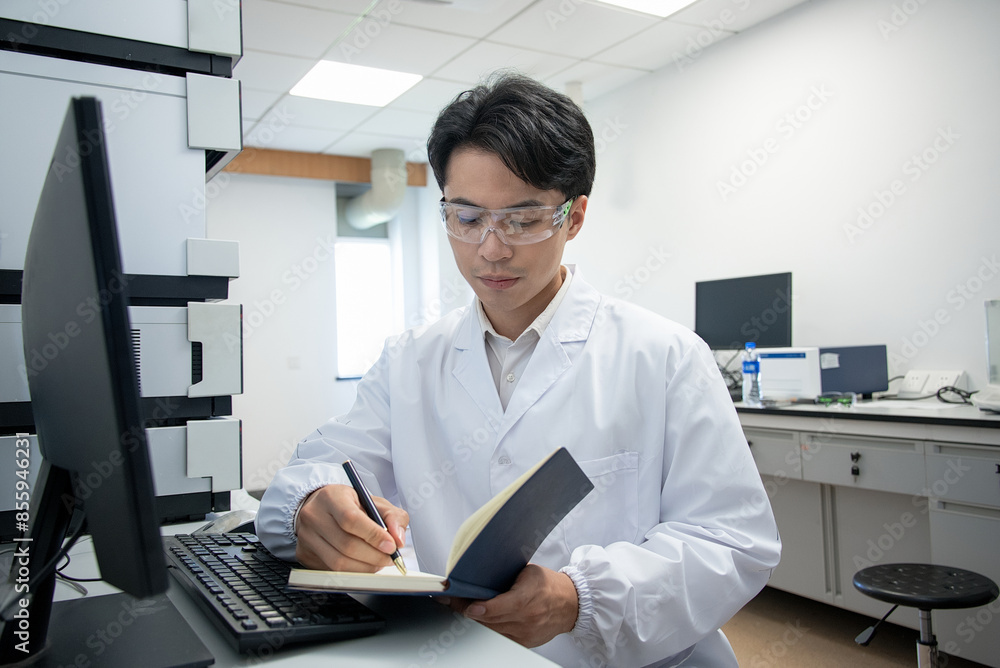 doctor working on computer in lab doctor working on computer in lab