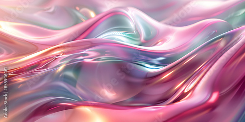 Wallpaper Mural Elegant Abstract Background with Pink and Green Gradient, Flowing Shapes, and Metallic Texture. Futuristic Style with Soft Focus and Holographic Effect. Torontodigital.ca