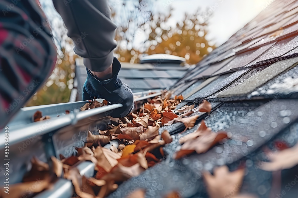 Person trimming roof with scissors Person trimming roof with scissors