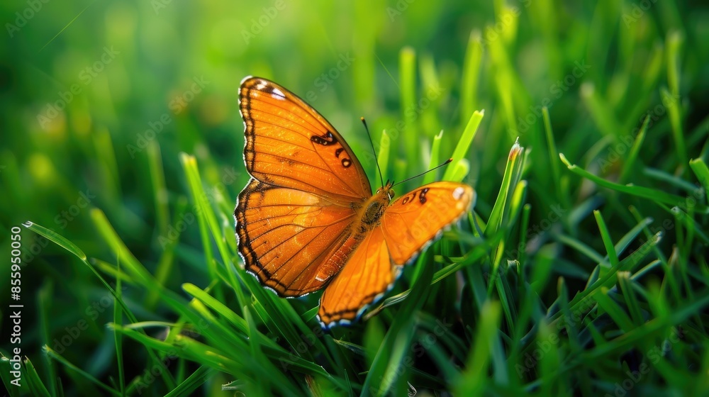 Lovely orange butterfly perched on grass Lovely orange butterfly perched on grass