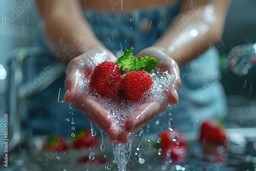 Fototapeta Naklejka Na Ścianę i Meble -  washing fruits and vegetables with water professional photography