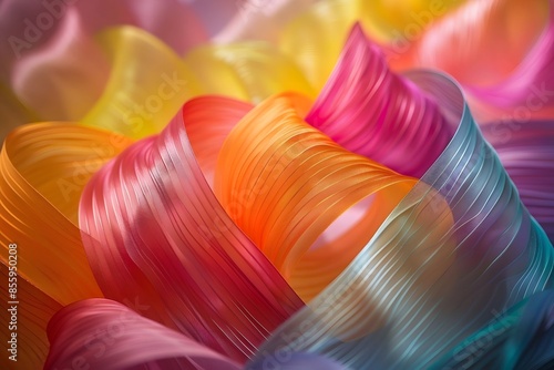Colorful ribbons close-up on table