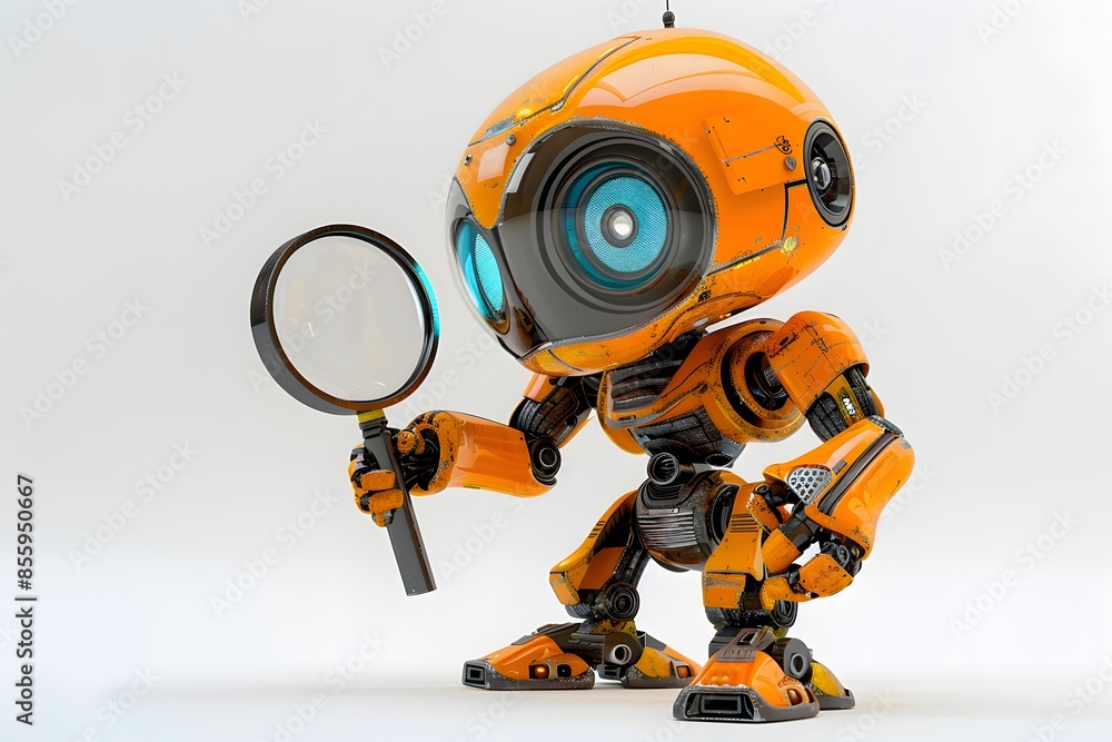 Robot inspecting with magnifying glass Robot inspecting with magnifying glass