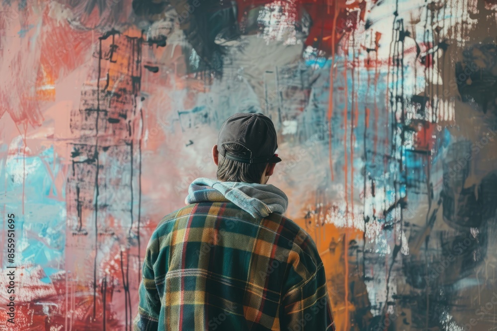 Obraz premium Professional Painter On A Wall Looking In The Back