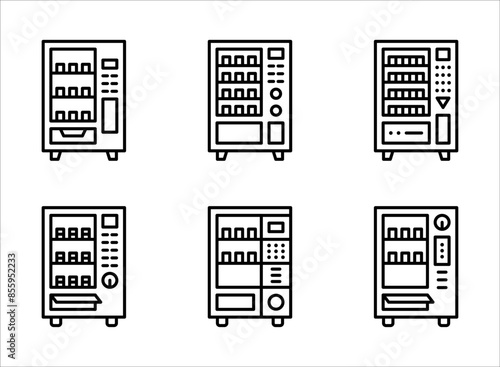 Vending machine icon set, Vending machine with snacks and drinks on white background.