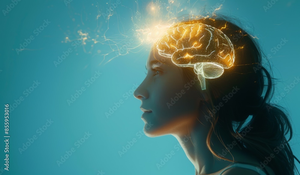 Obraz premium Brain and brainstorming concept with lighting