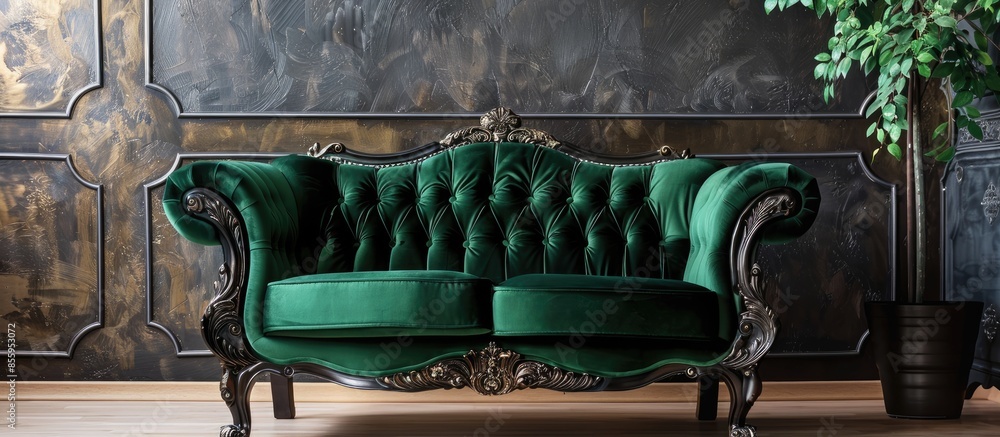 Fototapeta premium Classical style Armchair sofa couch in vintage room. Copy space image. Place for adding text and design
