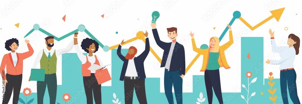 A business person holding a growth arrow as a symbol of success and working together A business person holding a growth arrow as a symbol of success and working together