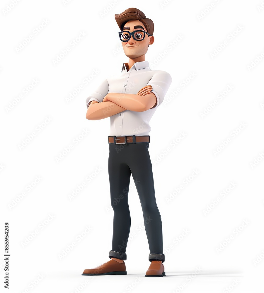 An illustration of a cartoon standing male character dressed in a suit and holding a ball with his hands crossed, isolated on a white background. An illustration of a cartoon standing male character dressed in a suit and holding a ball with his hands crossed, isolated on a white background.