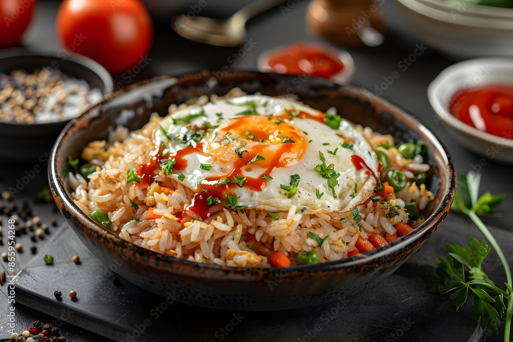 Rice bowl with fried egg Rice bowl with fried egg