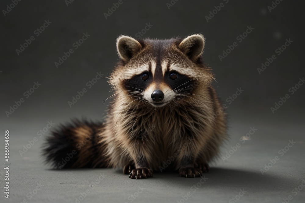 Obraz premium Close-up of a raccoon on a gray surface