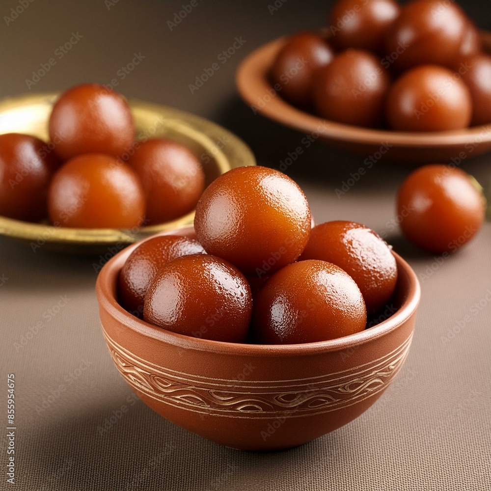 Indian traditional popular sweet food gulab jamun in bowl Indian traditional popular sweet food gulab jamun in bowl