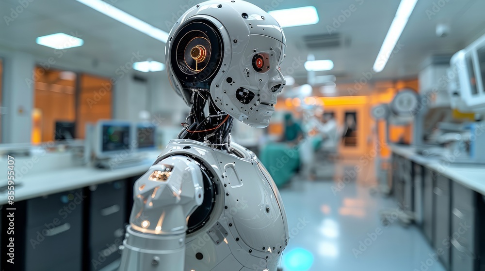 In a modern operating room, a robotic arm equipped with advanced AI helps surgeons perform complex surgeries with unparalleled accuracy and control. In a modern operating room, a robotic arm equipped with advanced AI helps surgeons perform complex surgeries with unparalleled accuracy and control.