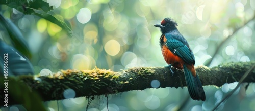 Nature wildlife of Whitehead's Trogon bird endemic of Borneo. Copy space image. Place for adding text and design photo