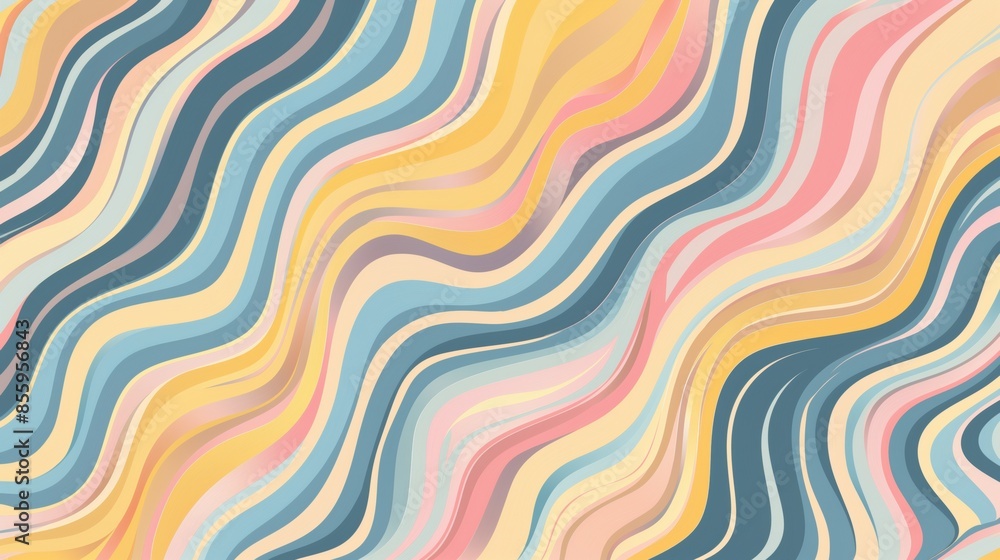 Abstract wavy lines in yellow, blue, pink, and grey. Abstract wavy lines in yellow, blue, pink, and grey.