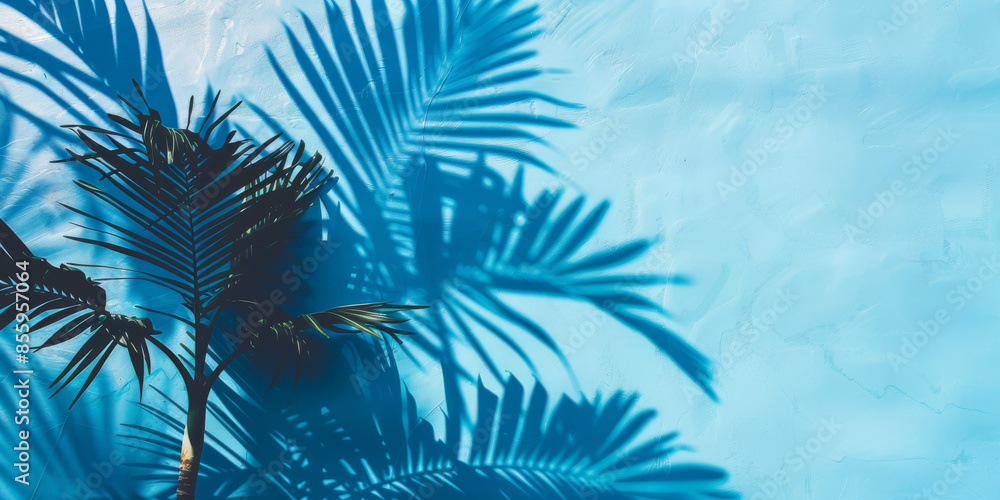 Summer Concept: Palm Leaves Shadow on Blue Background
Summer Concept: Palm Leaves Shadow on Blue Background