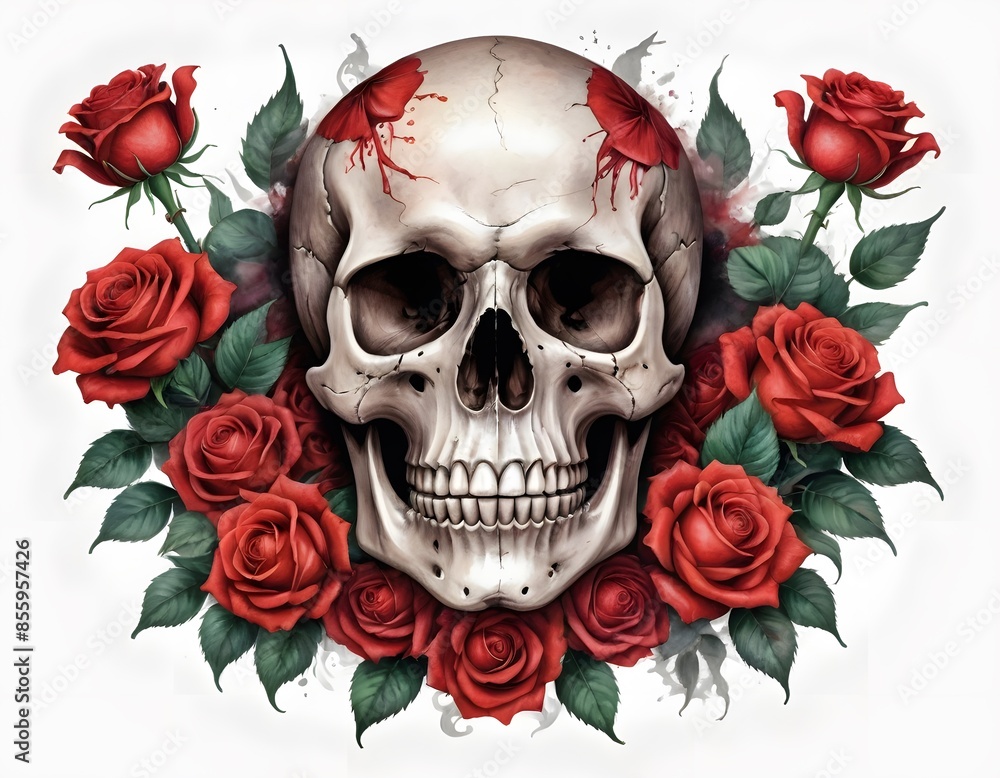 Skull with Red Roses