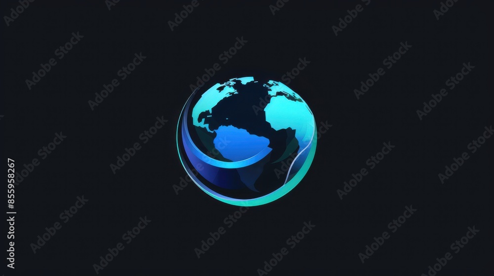 Stylized globe with a focus on the continents of Europe, Africa, and part of Asia. The globe is encased within a circular border with a gradient of blue and teal colors