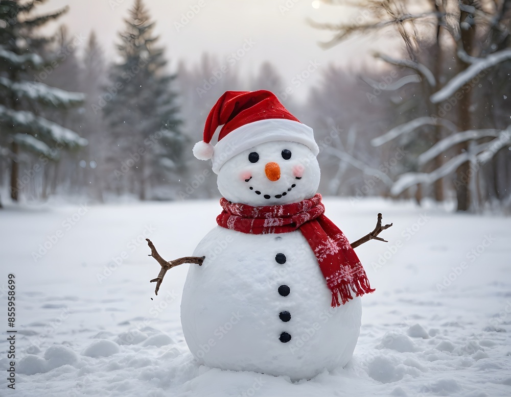 Fototapeta premium Smiling Snowman in a Winter Wonderland