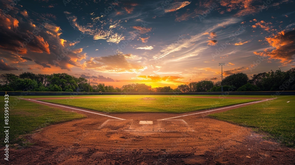 Golden Hour on the Baseball Field - Scenic Sunset Landscape with Copy Space for Text