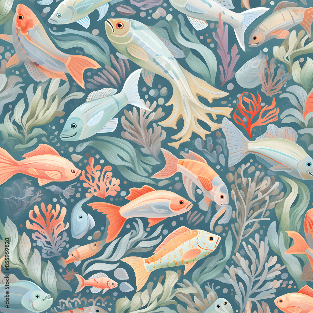 Obraz premium a pattern of sea animals pastel colors 