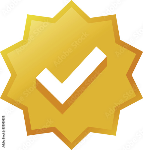Golden gradient verified twitter x, instagram, facebook, tik tok social media account icon. Approved profile sign. Tick in rounded corners star. Check mark. safety person in web.