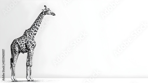 Minimalist Line Art of a Giraffe on White Background with Sleek Design and Elongated Silhouette photo