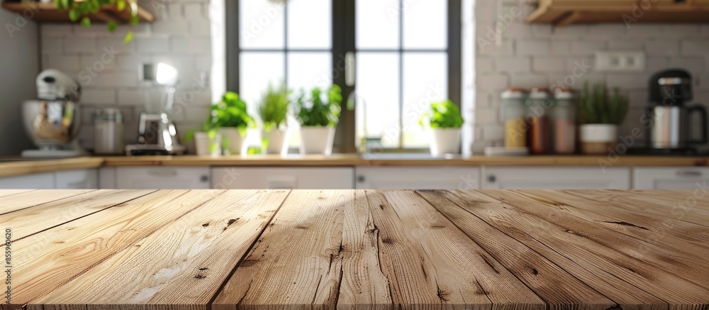 kitchen interior and wooden white desk . Copy space image. Place for adding text and design kitchen interior and wooden white desk . Copy space image. Place for adding text and design