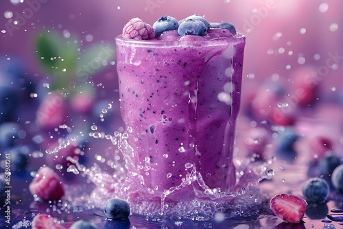 Blueberries, raspberries splash on surface