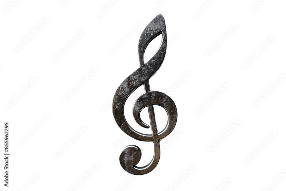 A metallic treble clef symbol on a transparent background, perfect for use in musical projects, designs, and presentations. A metallic treble clef symbol on a transparent background, perfect for use in musical projects, designs, and presentations.