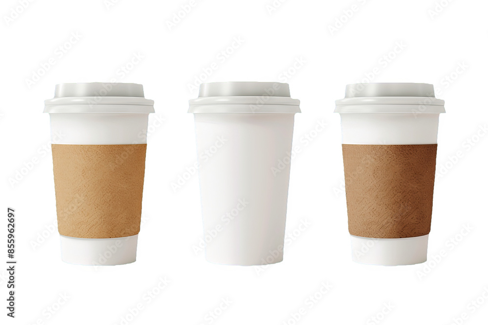 Three Disposable Coffee Cups isolated on transparent background png Three Disposable Coffee Cups isolated on transparent background png
