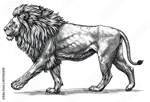 The lions of the king set isolated illustration ink sketch. African wild cats silhouette art on a black background. This is a hand drawn black and white illustration.