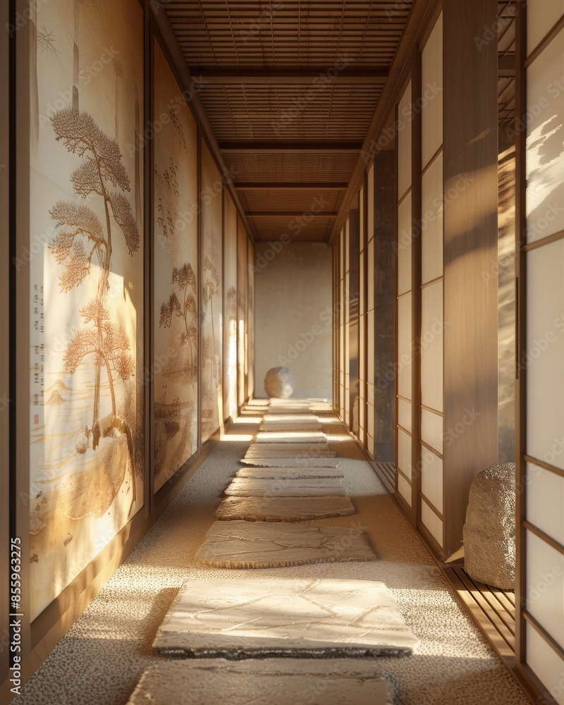 Fototapeta premium Fusuma panels decorated with traditional artwork